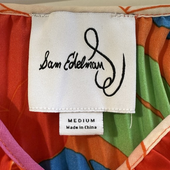 Sam Edelman Midi Dress Retro Floral Plisse Bright Colorful Resort‎ Cruise Size M - Picture 4 of 10